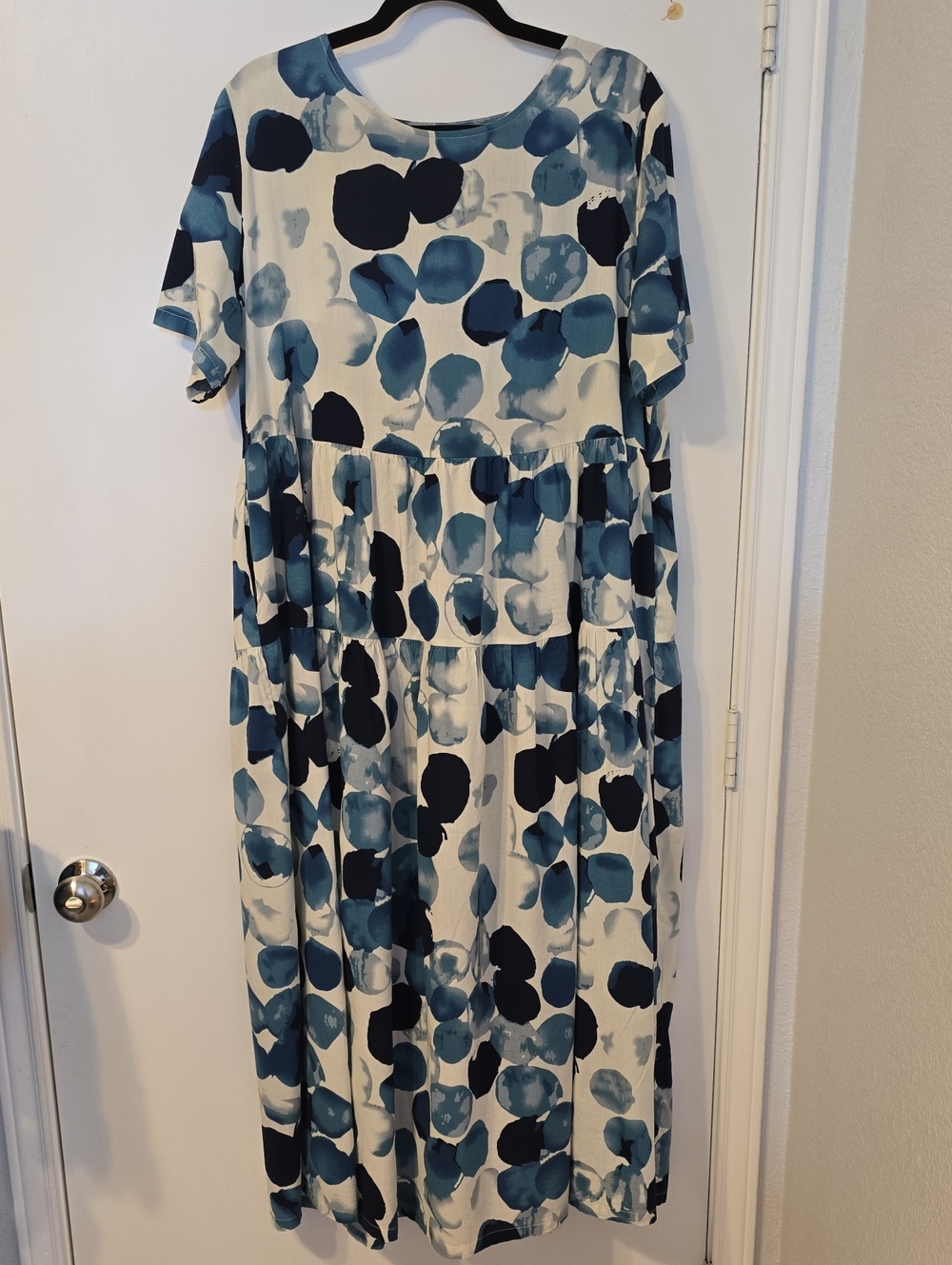 Women’s Blue Polka Dot Maxi Dress - Casual Tiered Silhouette